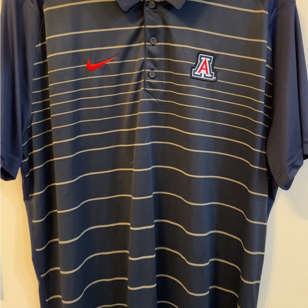 Nike Navy Polo with Gold Stripes and Red Swoosh